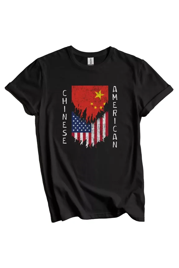 Chinese American Flags Ripped Torn China T-Shirt Gift For Men Women Unisex Tee, Vintage Birthday Gift