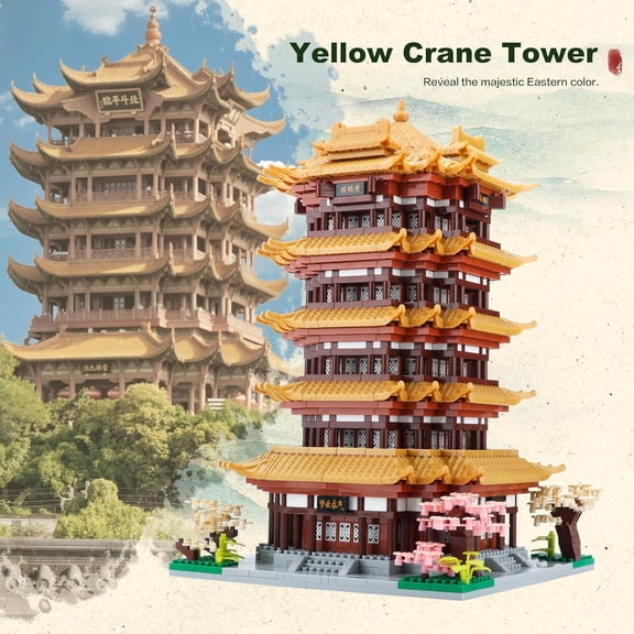 Chinese Ancient Architecture Micro Building Blocks Set Yellow Crane Tower Mini