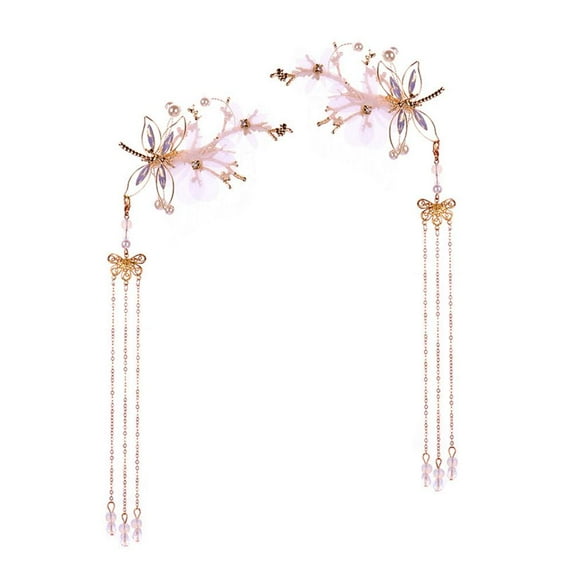 Chinese Ancient Style Headdress Handmade Dragonfly Tassel Fairy Hair Clips M0X0