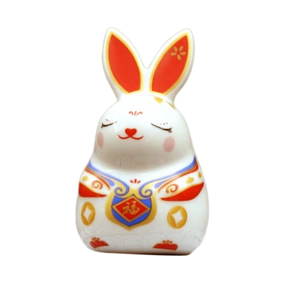 Chinese Animal Rabbit Statue Cute Ceramic Miniature Bunny Figurine Sculpture for Red