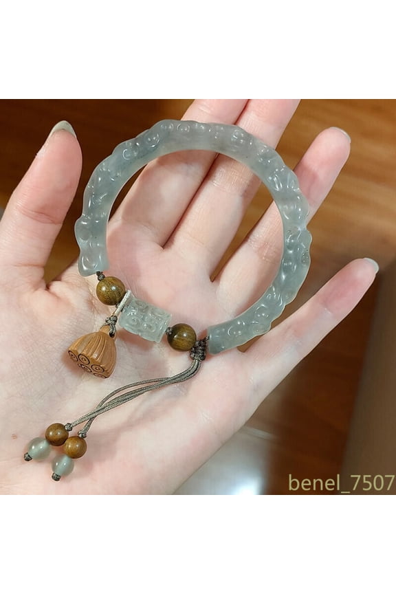 Chinese Antique Imitation Jade Lotus Bracelet Bracelet Tassel Bamboo Bracelet -