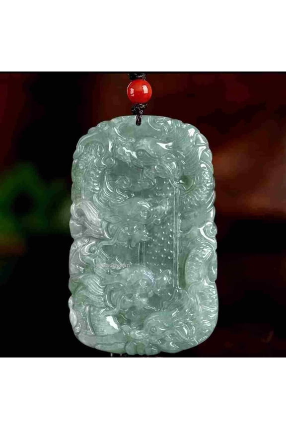Chinese Antique Natural Jade Carving Kowloon Protection Necklace Pendant -