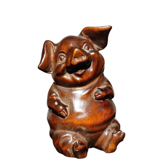 Chinese Antique Wooden Statue Carving Boxwood cute pig sculpture wood Gift zen