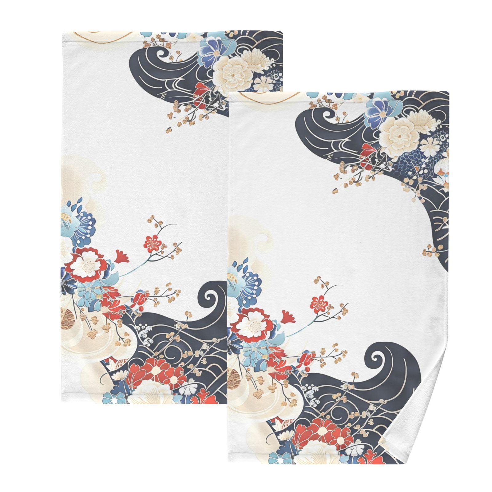 Chinese Arabesque Hand Towels Cotton Bath Towels Large Face Towels Absorbent for Bathroom 2 Packs