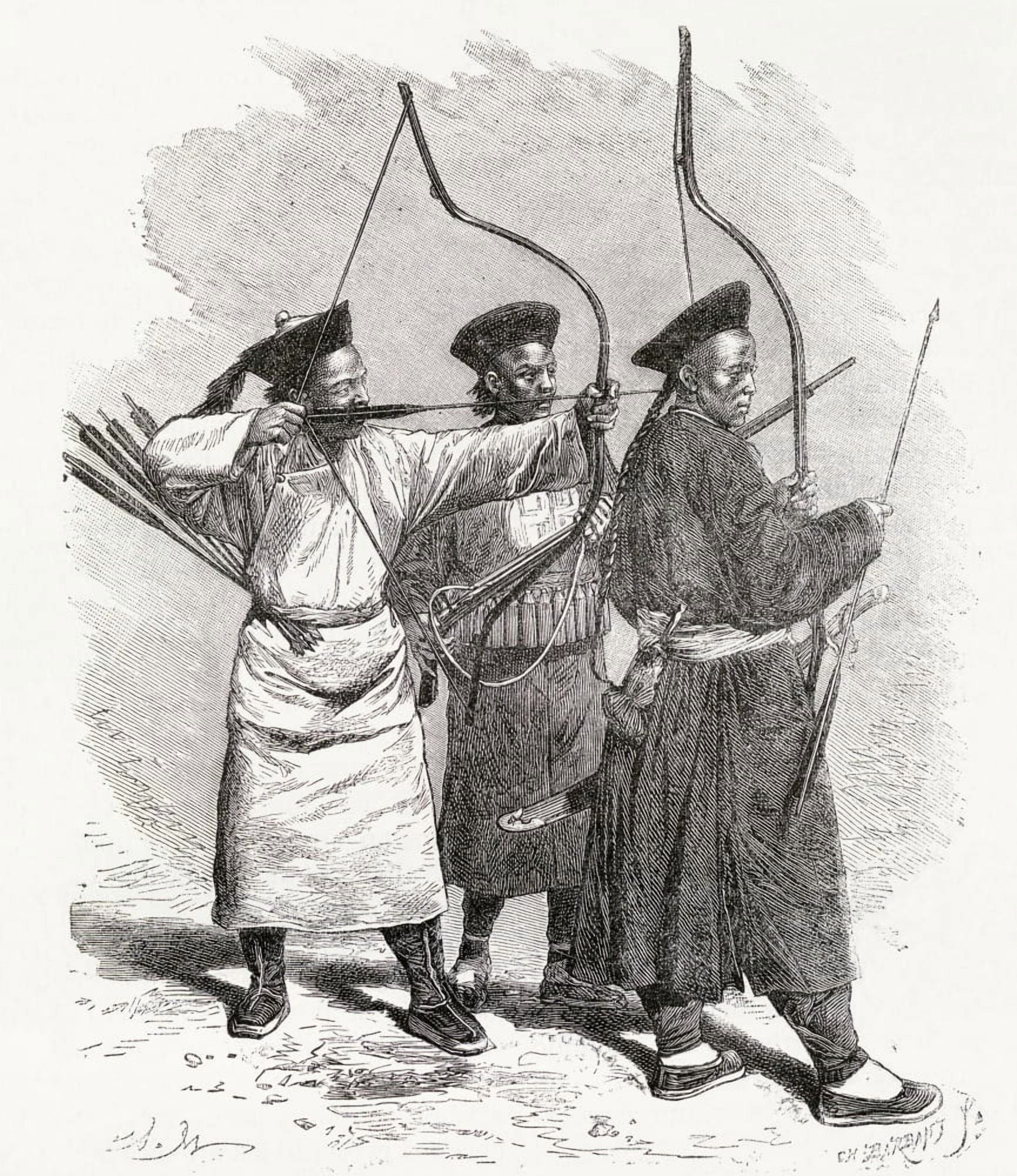 Chinese Archers From El Mundo En La Mano Published 1878 Canvas Art - Ken Welsh Design Pics (13 x 15)