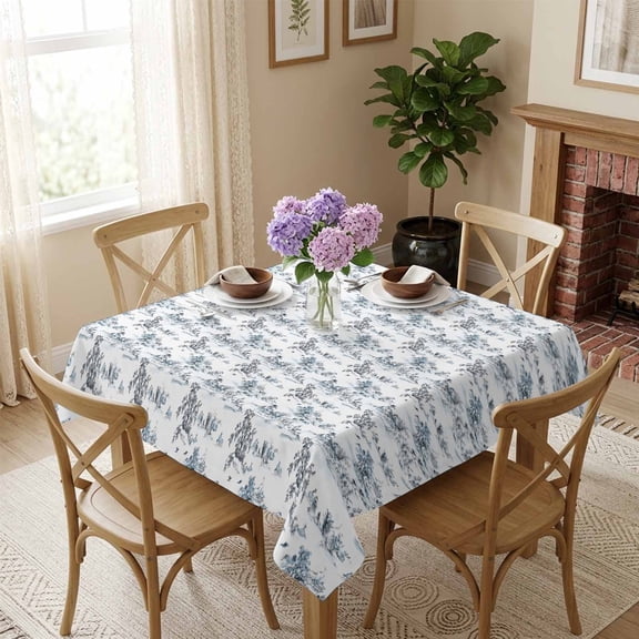 Chinese Art Square Tablecloth 54x54 Inch Waterfall Under Bridge Waterproof Polyester Tablecloth for Dining Table, Washable Table Cover for Kitchen Dining Room Wedding Decoration,Stain Resistant