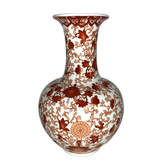 Chinese Ball Vase with Red Coral Pattern - Oriental Furniture Warehouse