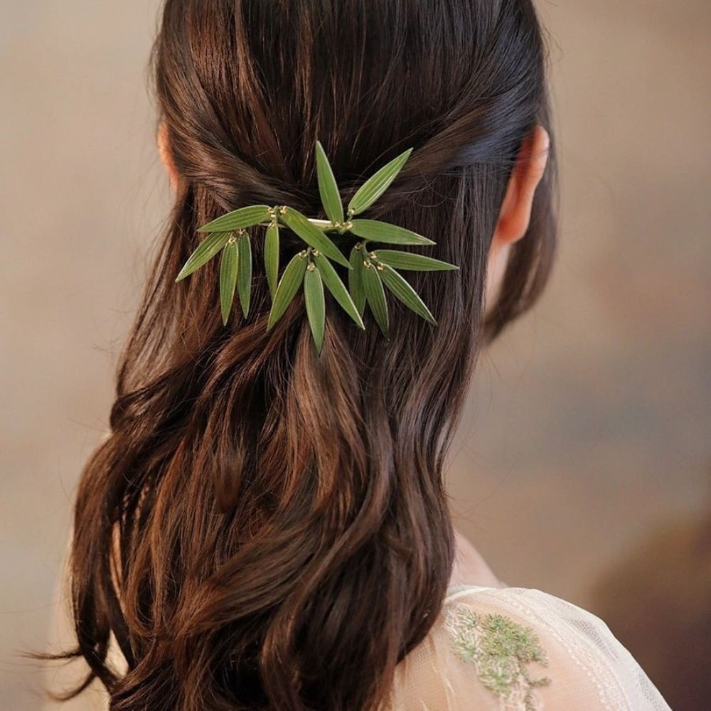 Chinese Bamboo Leaf Hair Clip For Women Elegant Accessory Beaded Design