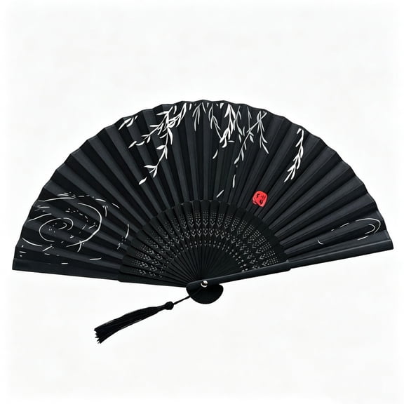 Chinese Bamboo Paper Folding Hand Fan, Portable Craft Fan for Wedding Party Christmas Festival Home Decor Photography Props