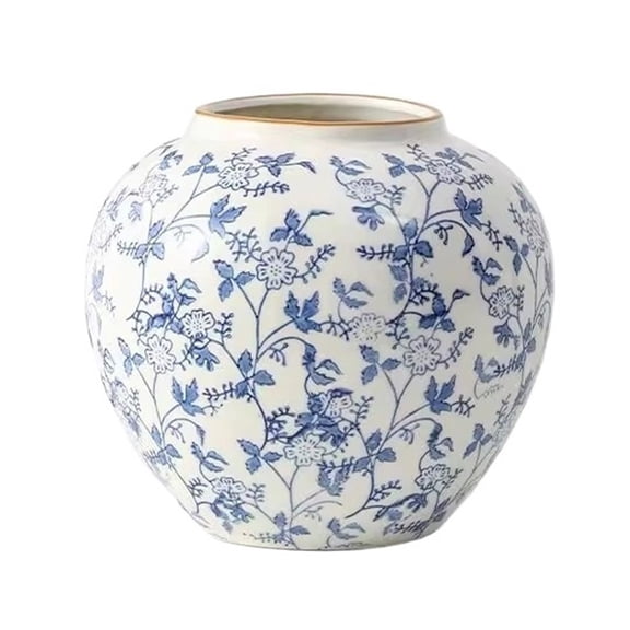 Chinese Blue and White Porcelain Retro Entrance Ceramic Vase Home Living Room Flower Arrangement Decoration Ornaments