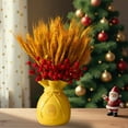 thumbnail image 1 of Chinese Bonsai Ornament Wheat Stalks & Red Berries Bouquet Simulation Flowers Bouquet with Good Luck Drawstring Bag Shaped Vase Fake Flowers Arrangement Table Decoration for New Year Party Home Decor, 1 of 6