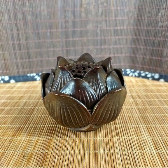 Chinese Bronze Lotus Incense Burner Zen Desk Decor Asian Cultural Home Accessory