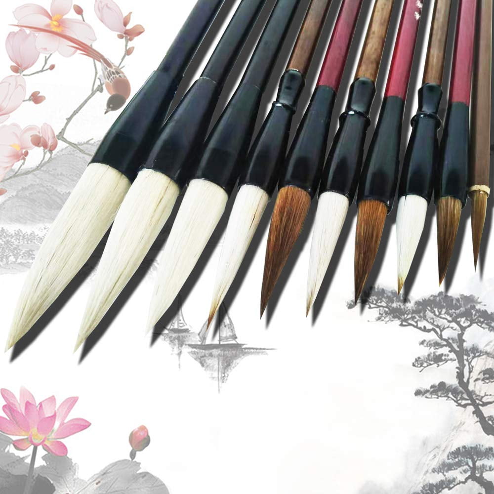 Chinese Brush Calligraphy Set 10pcs Large Sumi Brushes for Writing