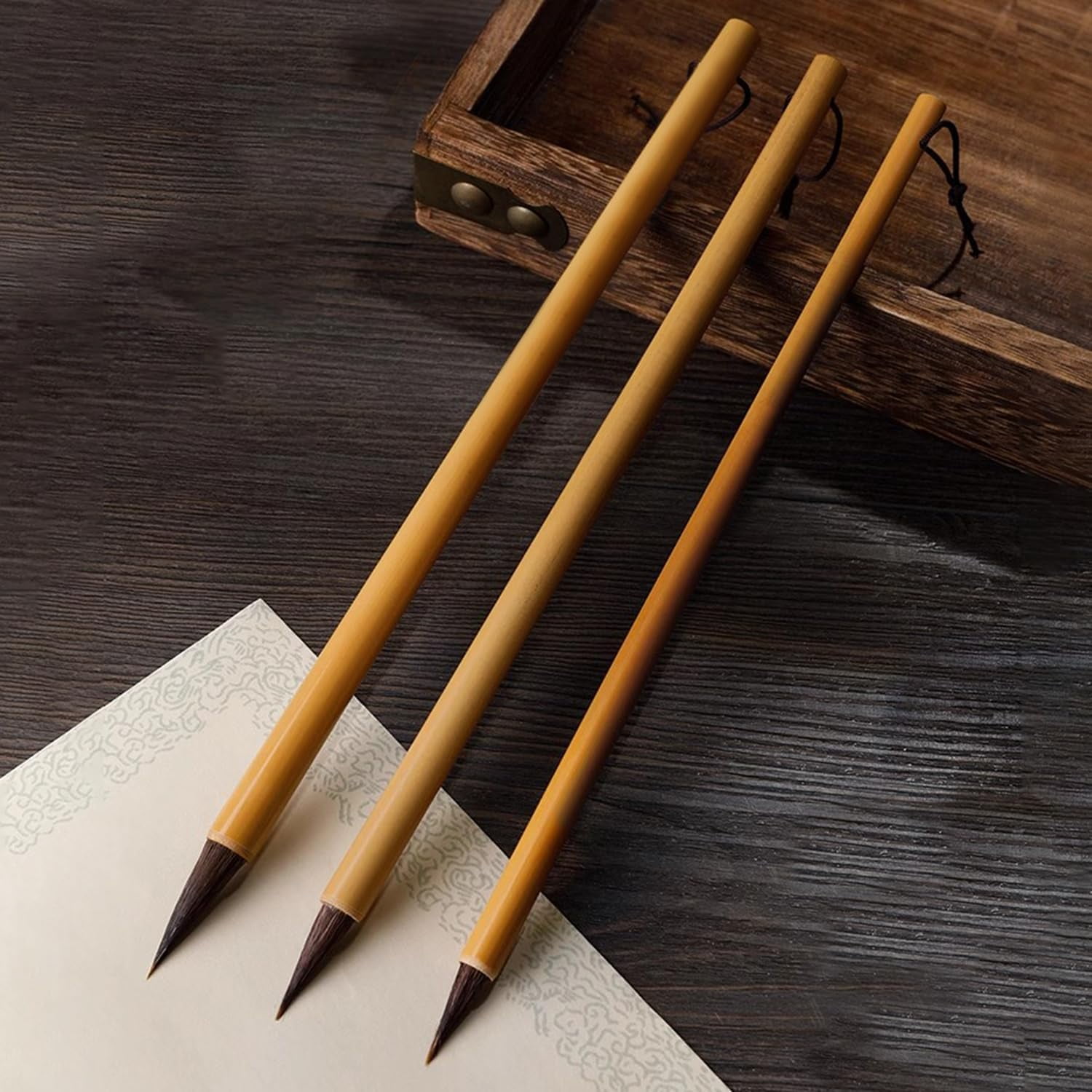 Chinese Calligraphy Brush Set - 3 Wolf Hair Brushes With Pen Holder For Writing, Drawing & Japanese Kanji