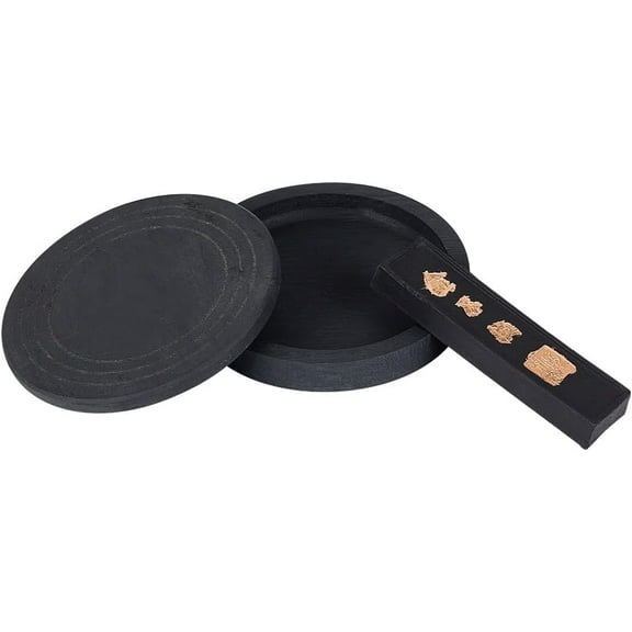 Chinese Calligraphy Inkstone Set with Ink Stick Traditional Inkstone for Calligraphy Practice and Painting Research