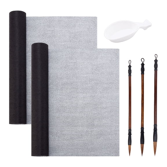 Chinese Calligraphy Kits Magic Cloth Water-Writing & Brushes Pen & Spoon Shape Ink Tray Containers Mixed Color 9.6~138x4.4~35x0.01cm