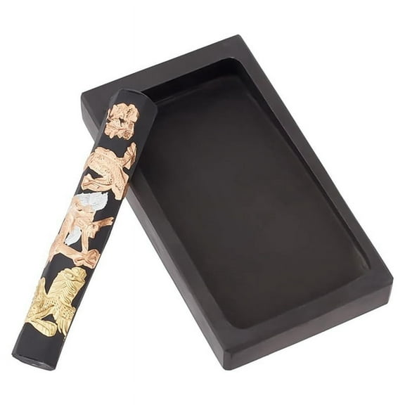 Chinese Calligraphy with Ink Stick Rectangle Dragon Phoenix Pattern Sets Traditional Chinese Ink Stones