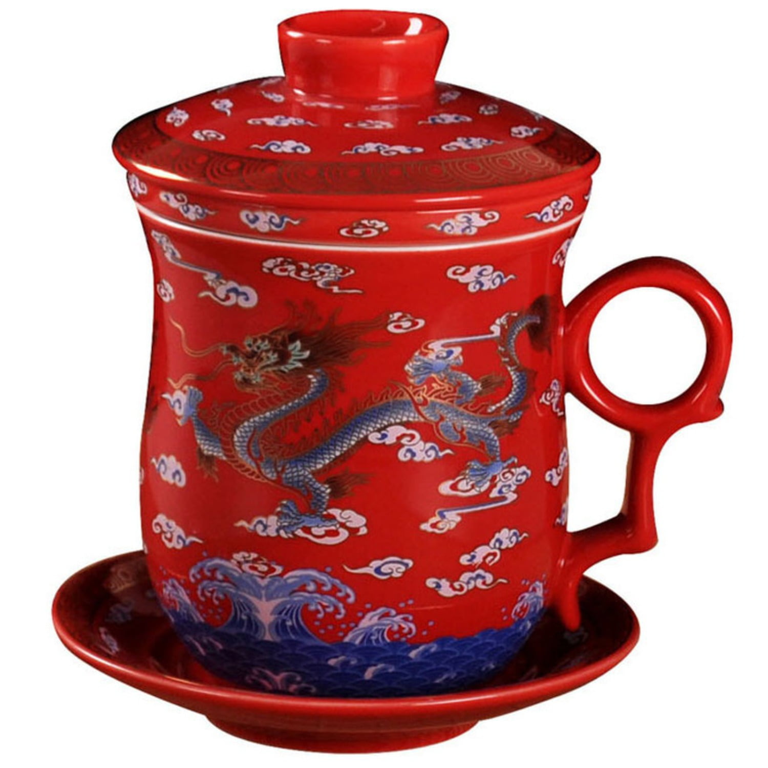 Chinese Ceramic Dragon Tea Cup Coffee Cup Soaker Cover Saucer Kung Fu ...