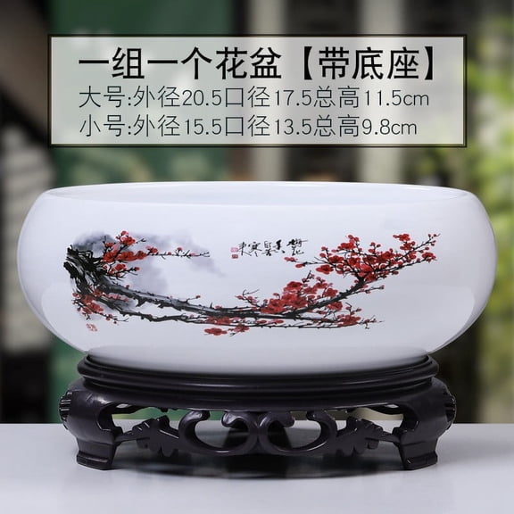 Chinese Ceramic Flower Bowl Planter with Stand – Hydroponic Bonsai Pot for Indoor/Outdoor Use, Elegant Design, Durable Construction C