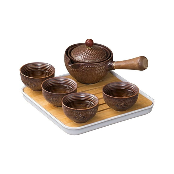 Chinese Ceramic Gongfu Tea Set,Portable Travel Tea Set with 360 Rotation Tea maker and Infuser, All in One Gift Bag for Travel,Home,Gifting,and Office