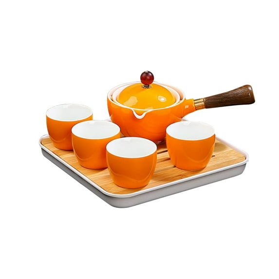 Chinese Ceramic Gongfu Tea Set,Portable Travel Tea Set with 360 Rotation Tea maker and Infuser, All in One Gift Bag for Travel,Home,Gifting,and Office