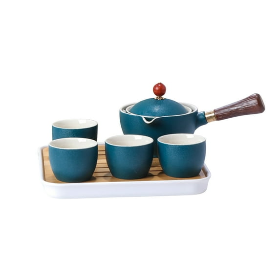 Chinese Ceramic Gongfu Tea Set,Portable Travel Tea Set with 360 Rotation Tea maker and Infuser, All in One Gift Bag for Travel,Home,Gifting,and Office