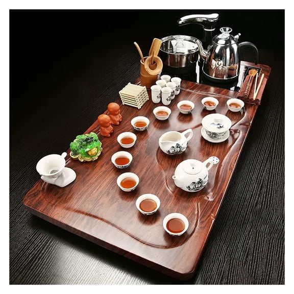Chinese Ceramic Gongfu Tea Set,Simple Ceramic Tea Cup,Electric Cup,Tea Ceremony,Solid Wood Tea Tray Japanese Kung Fu Tea Gift for Adults Men Women Tea Ceremony Party Office