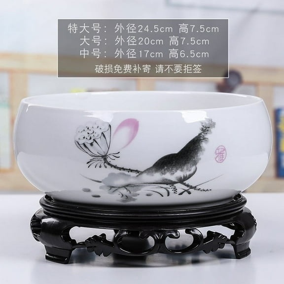 Chinese Ceramic Hydroponic Planter Bowl with Stand – Indoor Outdoor Bonsai Flower Pot for Home Office Garden Decor()