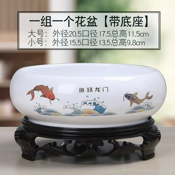 Chinese Ceramic Pot Kadlawus Under $5 ! Flower Planter Bowl With Stand For Hydroponic Bonsai Indoor Outdoor Garden Office Decor Crack Resistant Finish