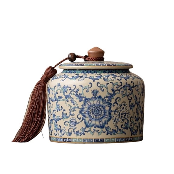 Chinese Ceramic Tea Storage Tin With Sealed Lid And Carrying Handle High Grade Straight Tea Canister