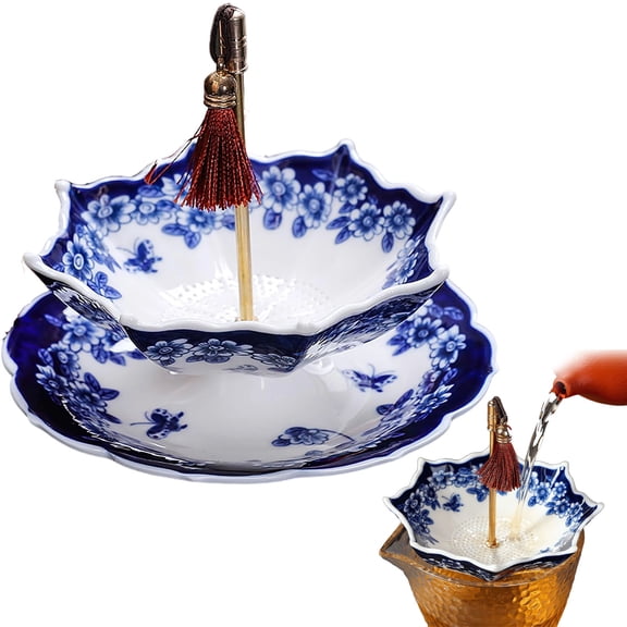 Chinese Ceramic Umbrella Tea Strainer,Blue & White Porcelain Loose Leaf Filter With Rotating Design, Tea Steeper,Tea Infuser Umbrella,Umbrella Shaped Tea Strainer,Tea Strainer Umbrella