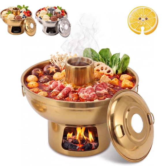 Chinese Charcoal Hot Pot, Portable Dry Ice Pot with Lid, Suitable for Both Hot and Cold Use, Rapid & Even Heating, for Home Kitchens And Camping