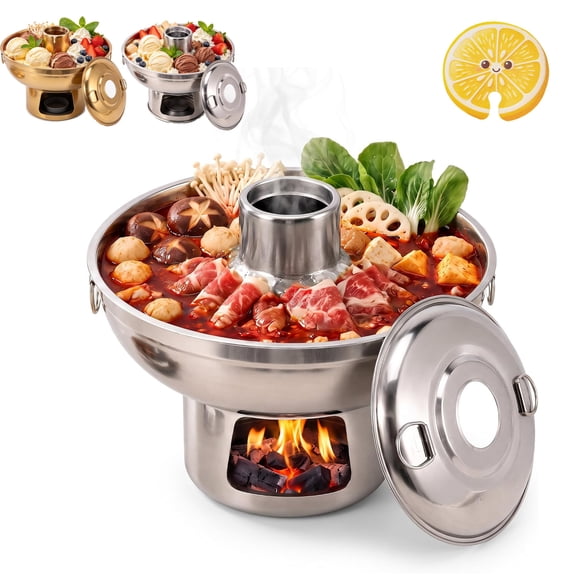 Chinese Charcoal Hot Pot, Portable Dry Ice Pot with Lid, Suitable for Both Hot and Cold Use, Rapid & Even Heating, for Home Kitchens And Camping