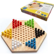 Chinese Checkers Game Set, Wooden Chinese Checkers Board Game Set with 6 Colors 60 Chess Pieces, Strategy Puzzle Family Board Game for Adults Kids Family