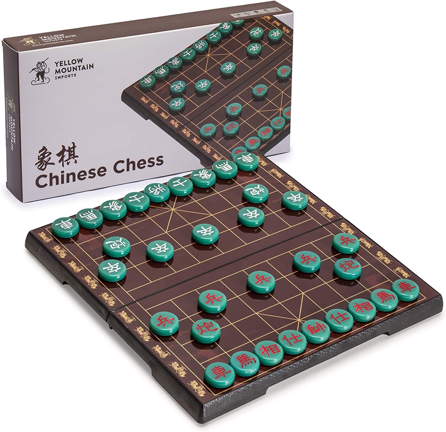 Chinese Chess (Xiangqi) Magnetic Travel Board Game Set (12.8-Inch) with Jade-Colored Playing Pieces