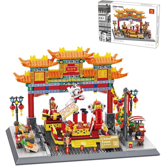 Ylutex Chinese Chinatown Building Blocks Set (1245Pcs), Collectible Building Block Models, Home Decoration Ornaments
