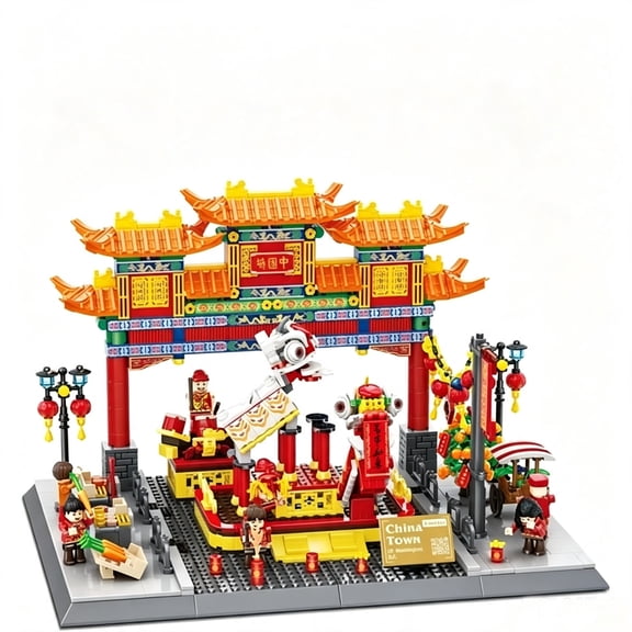 Chinese Chinatown Building Blocks Set (1245Pcs), Collectible Building Block Models, Home Decoration Ornaments