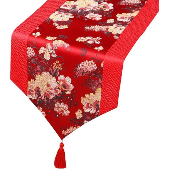 Chinese Classical Red Table RunnerChinese Decorations for Party ,Traditional Satin Table-Cloth-Red Peony,12.99 X 78.74 inch
