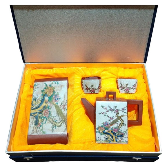Chinese Clay Pot Purple Sand Fired Painted Bird Flower Enamel Decorative Square Rectangular Quadrilateral Geometric Angular Rare