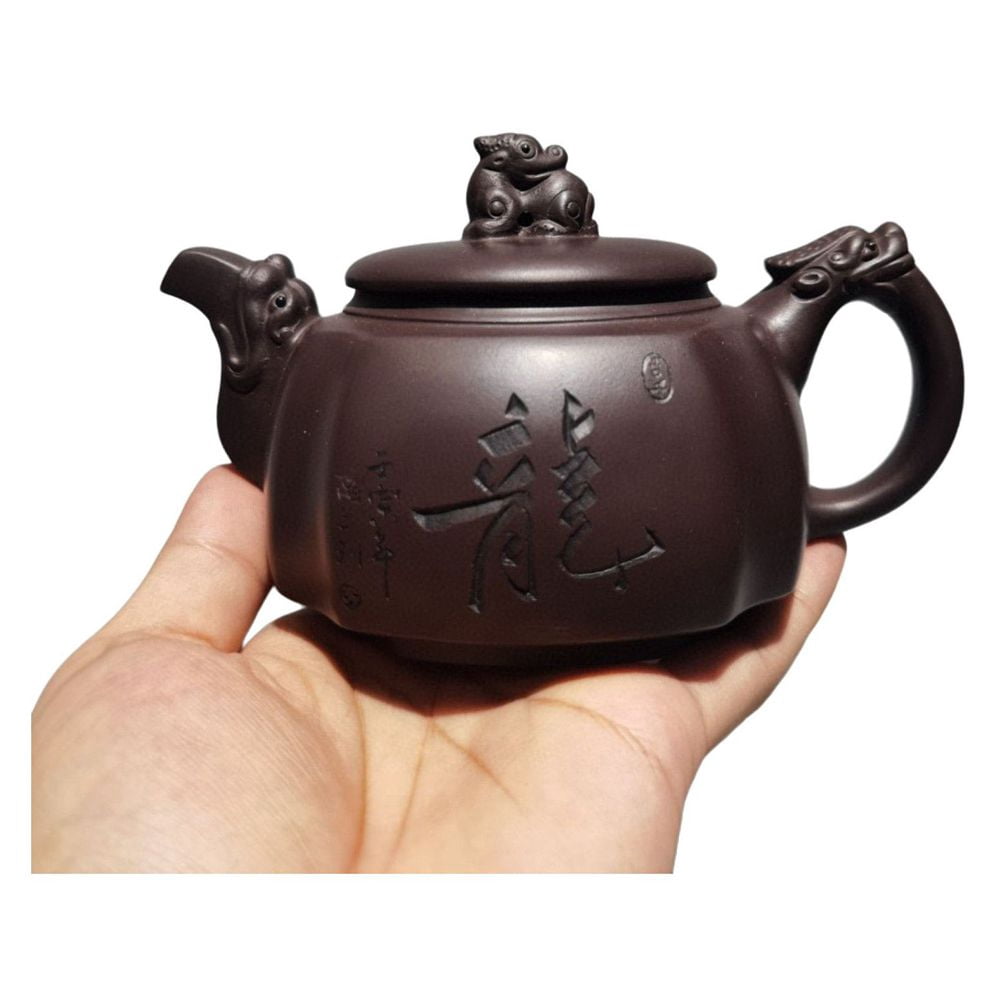 Chinese Clay Pot Traditional Tea Pots Strainer D Dragon Sculpted Square ...