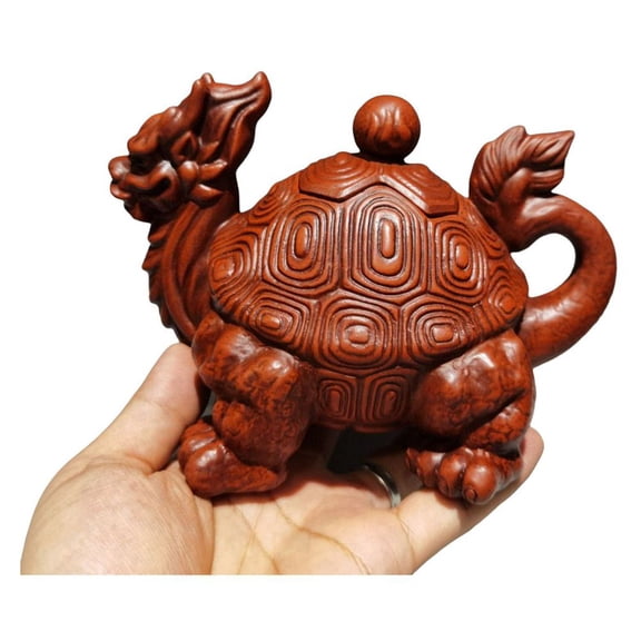 Chinese Clay Pot Traditional Tea Pots Strainer Dragon Turtle Carved Engraved Embossed Textured D Biomorphic Mythical Collectible