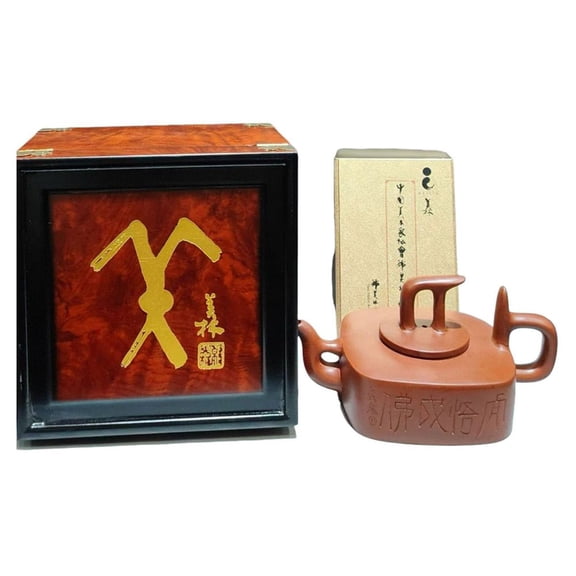 Chinese Clay Pot Traditional Tea Pots Strainer Straight Cylinder Cylindrical Barrel Carved Calligraphy Archaic Script Rare