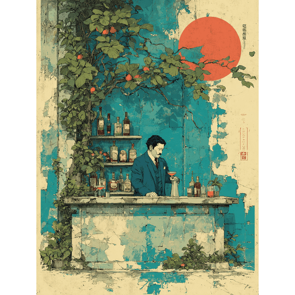 Chinese Cocktail Gongbi Style Funny Bartender Poster Canvas Bar Kitchen Home Wall Decor Art