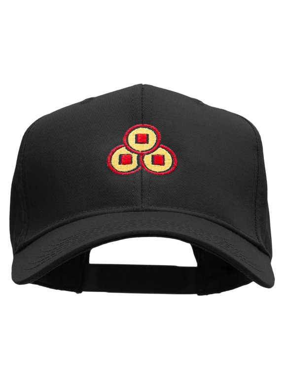 Chinese Coins Embroidered Cotton Twill Pro Style Cap - Black OSFM