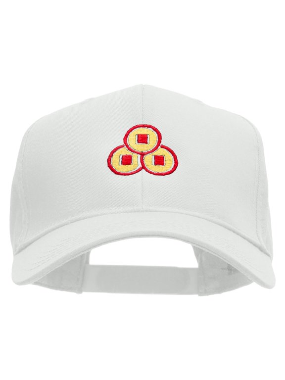 Chinese Coins Embroidered Cotton Twill Pro Style Cap - White OSFM