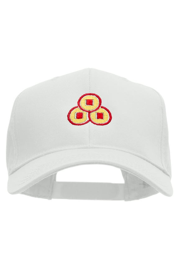 Chinese Coins Embroidered Cotton Twill Pro Style Cap - White OSFM