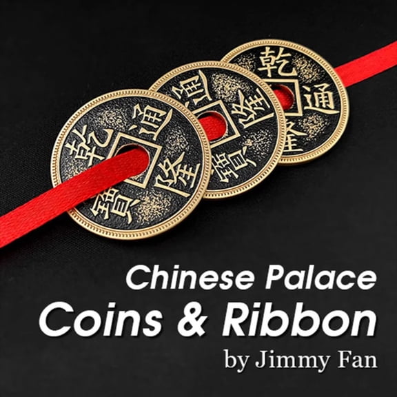Chinese Coins and Ribbon Magic Tricks Three Coins Penetrate On / Off Ribbon Magia Magiciain Close Up Illusions Gimmick Props Fun