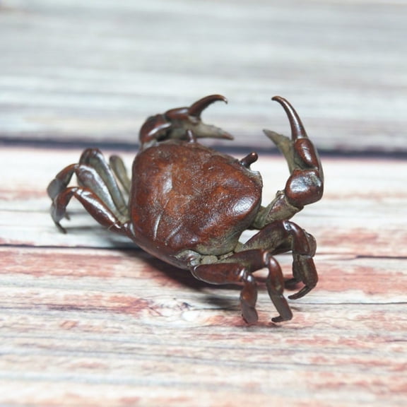 Chinese Copper Crab Figurine Tea Table Decor Small Desk Ornament
