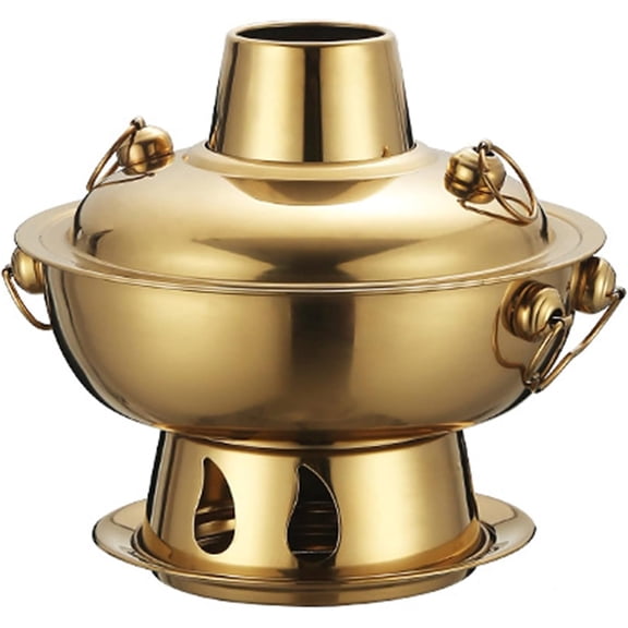 Chinese Copper Hot Pot Outdoor Hot Pot with Lid Old Beijing Charcoal Copper Hotpot Split Design Easy to Clean Cookware for Kitchen Catering Parties Hotels Dining
