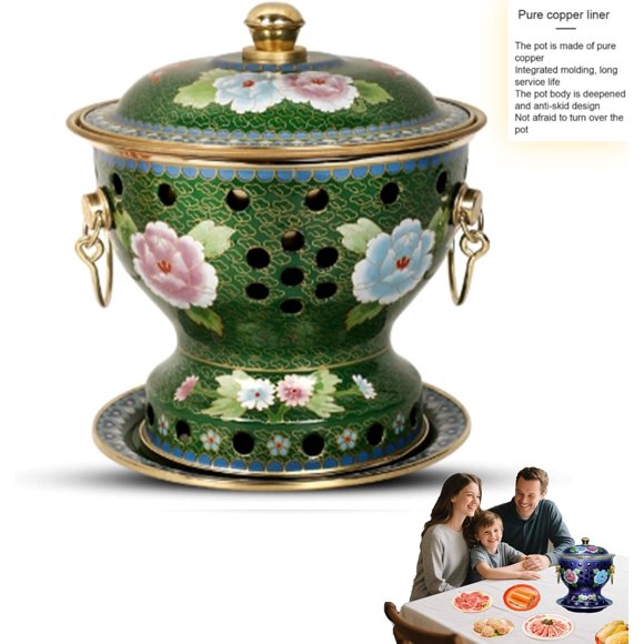 Chinese Copper Hot Pot, Single Person Copper Hot Pot with Chinese Traditional Cloisonne Design, Durable & Easy Clean for Home or Restaurant Use, Experience traditional China cuisine (C#M)